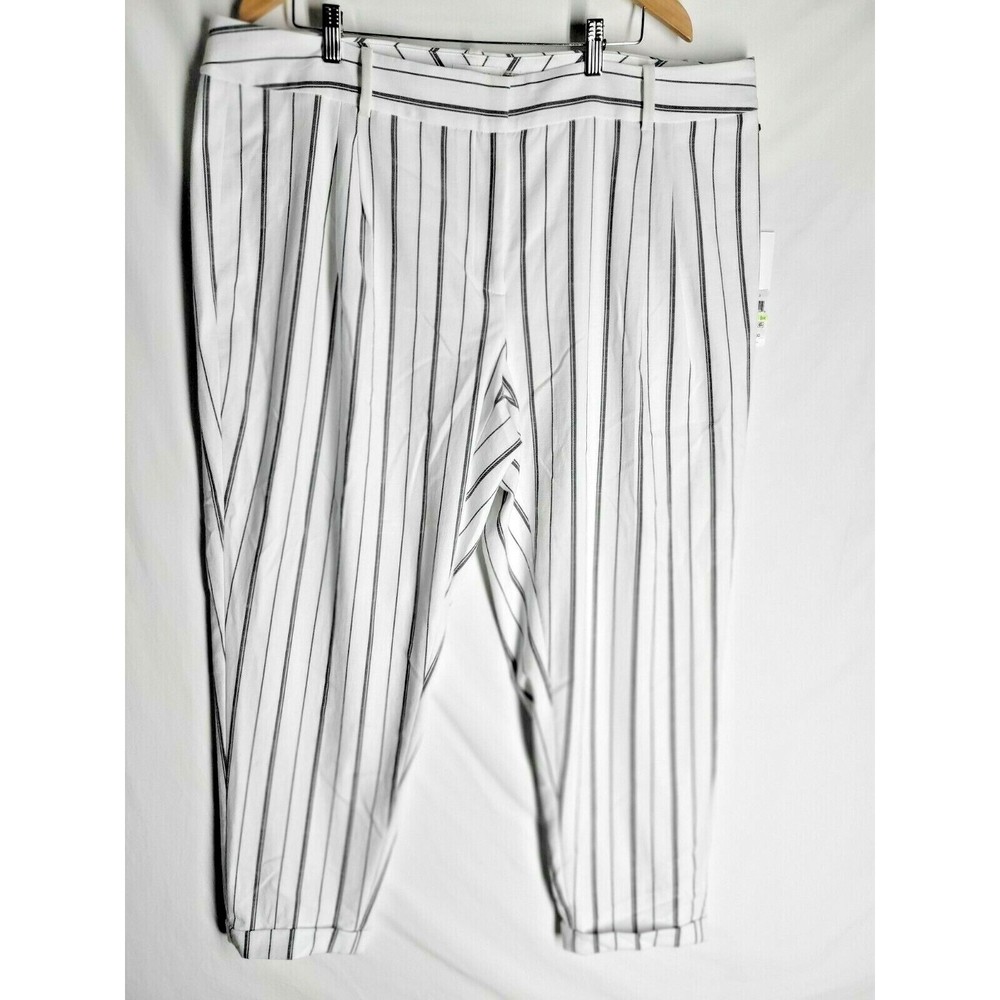 NWT Calvin Klein Women's Pants White Black Striped Ankle Plus Size 18W